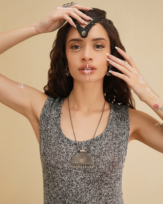 Silver & Black Spinder Long Maxi Dress for Women