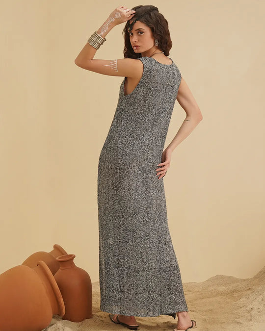 Silver & Black Spinder Long Maxi Dress for Women