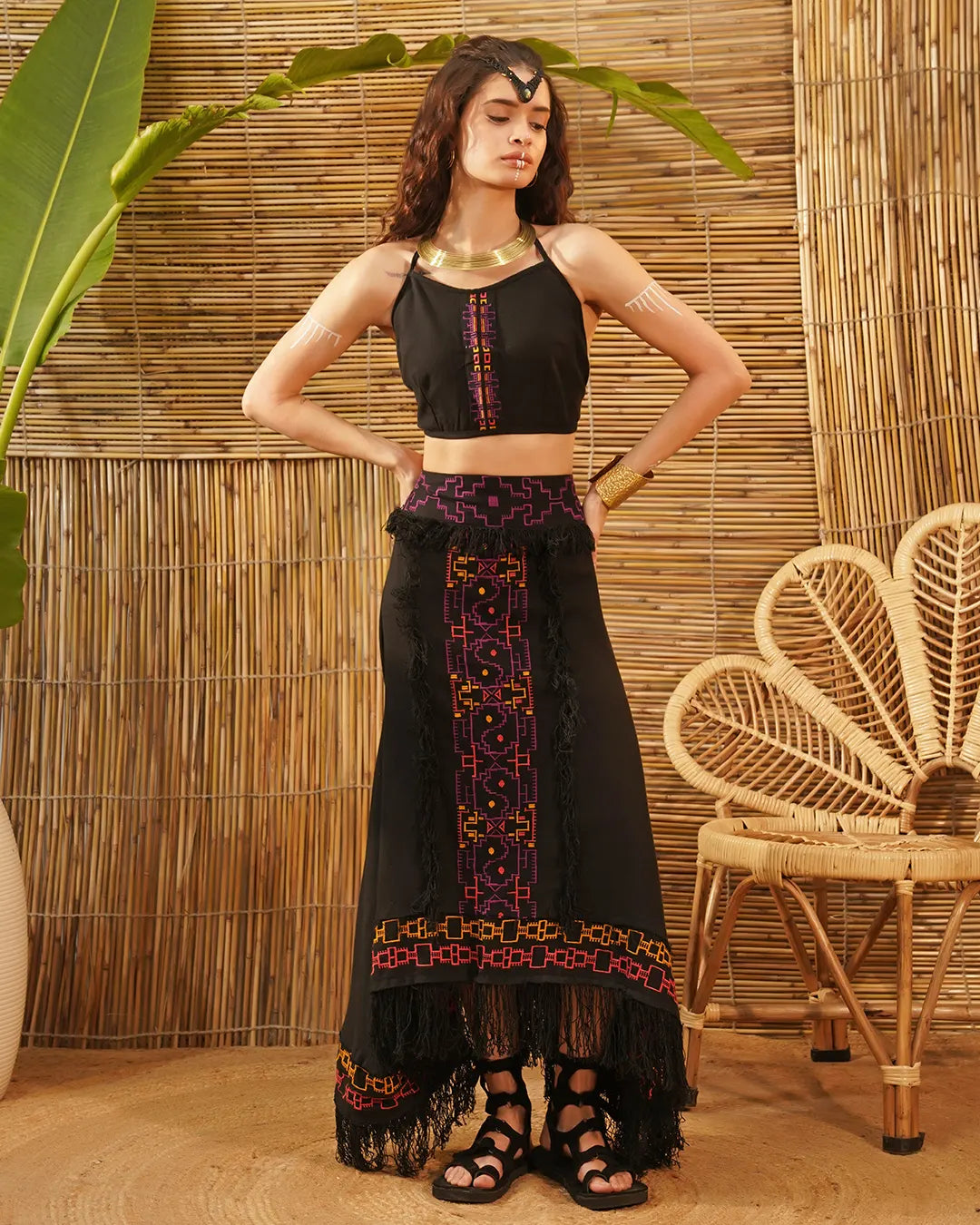 Tribal Aya Embroidered String Bra Top