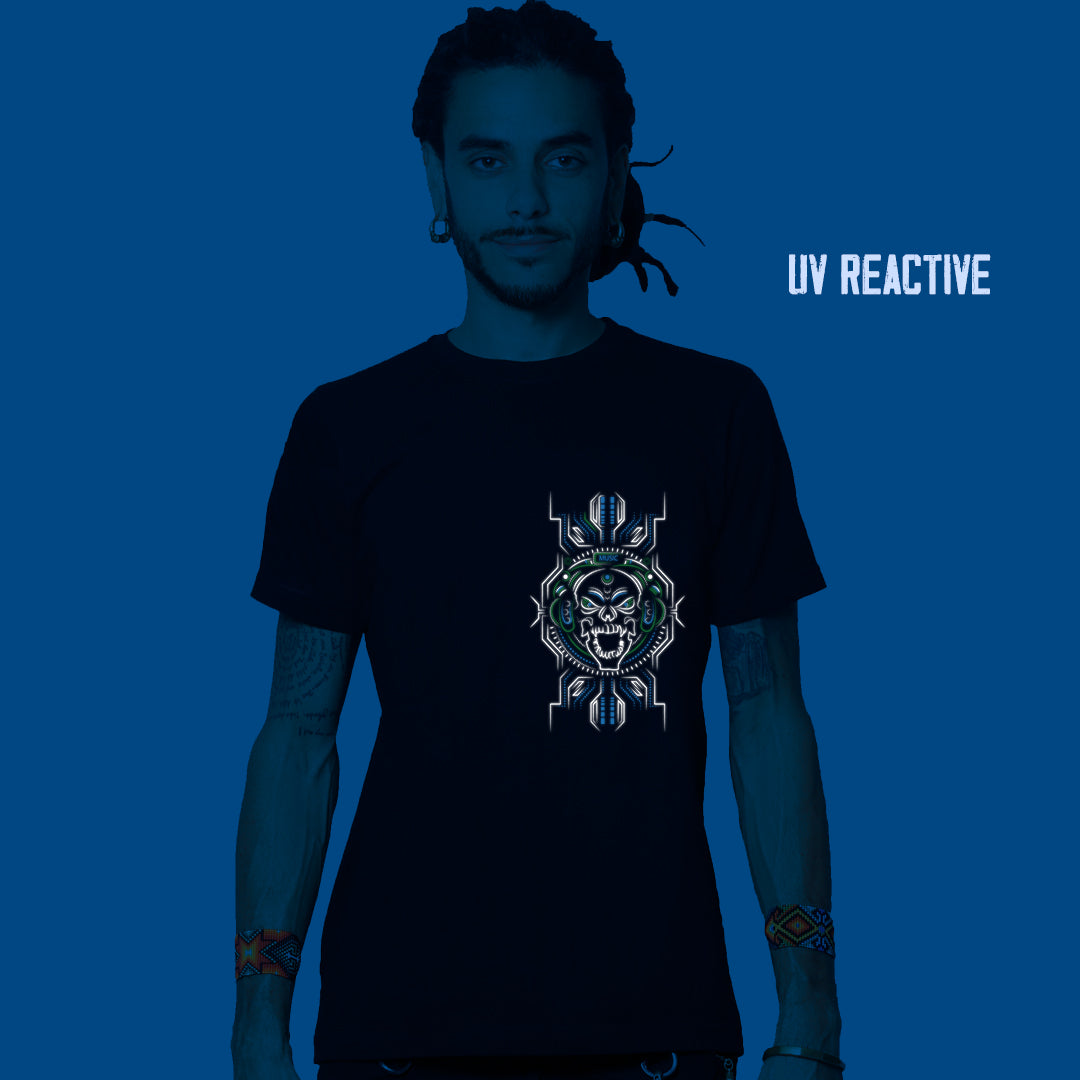 T-shirt DJ Skull UV réactif et phosphorescent noir