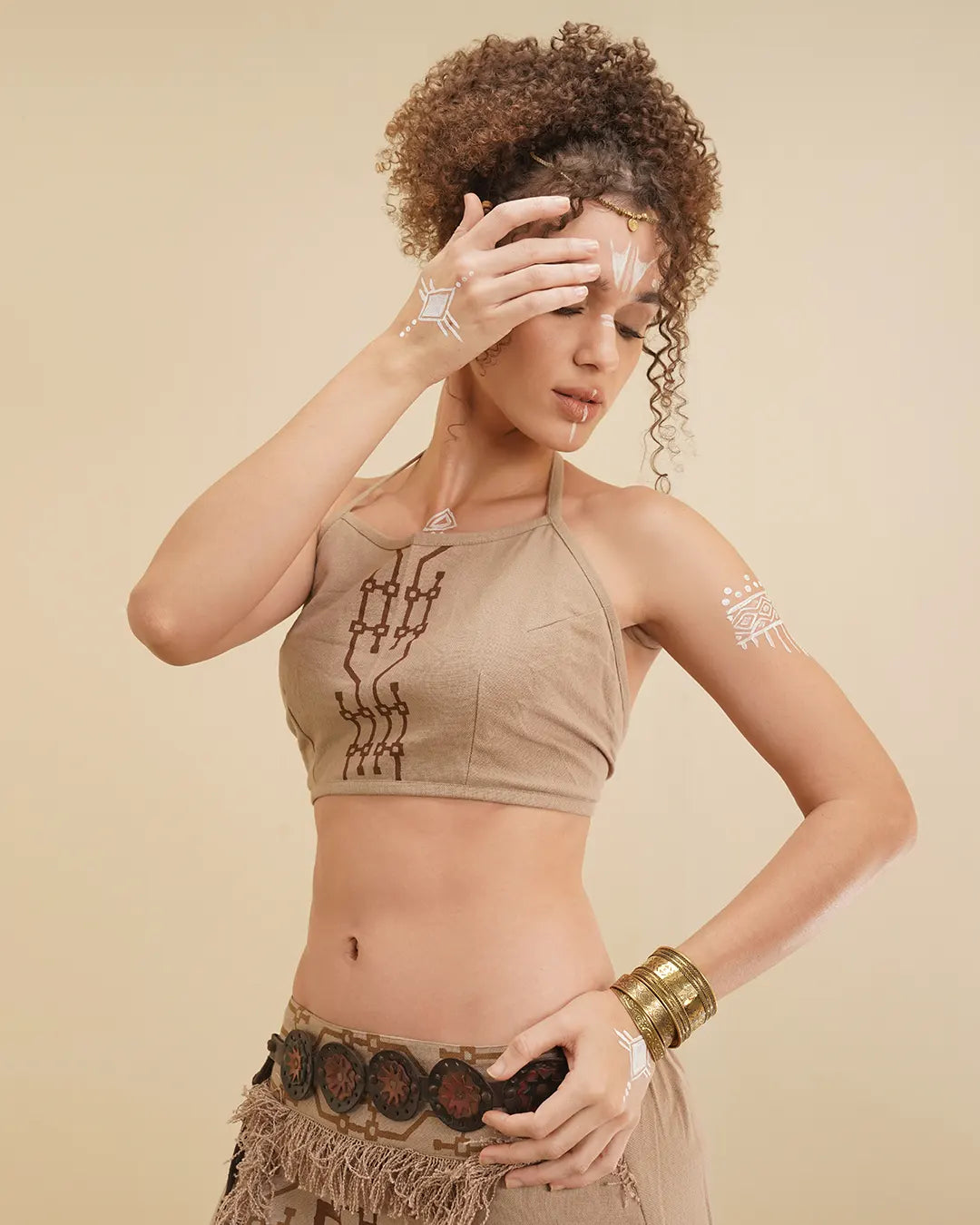 Tao Pay Block Print String Bra Top