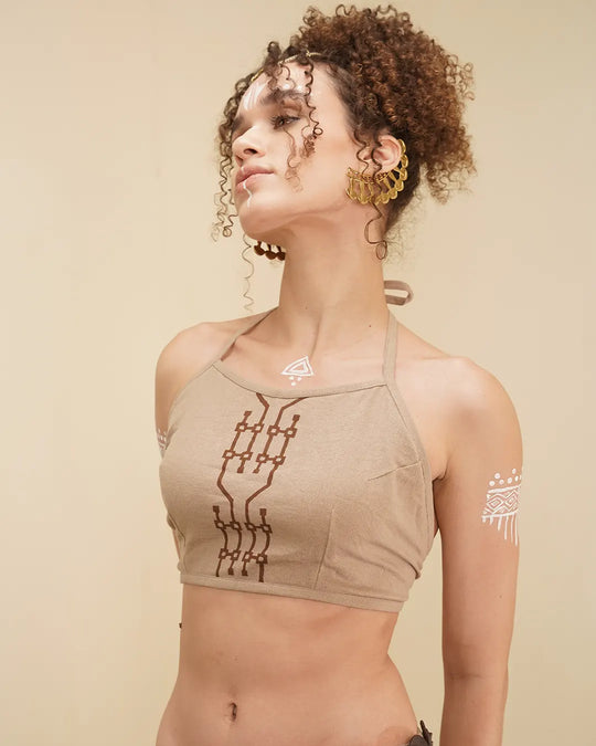 Tao Pay Block Print String Bra Top