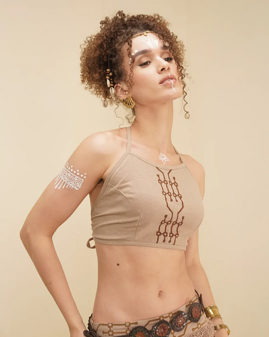 Tao Pay Block Print String Bra Top