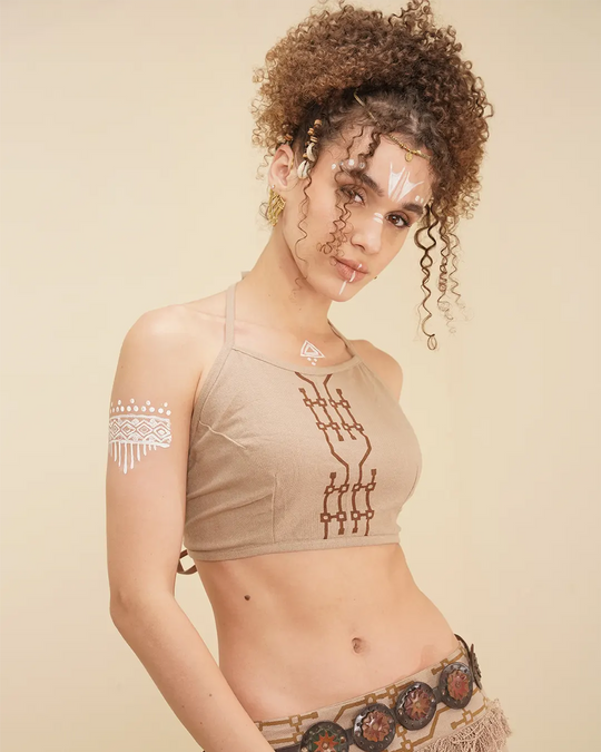 Tao Pay Block Print String Bra Top