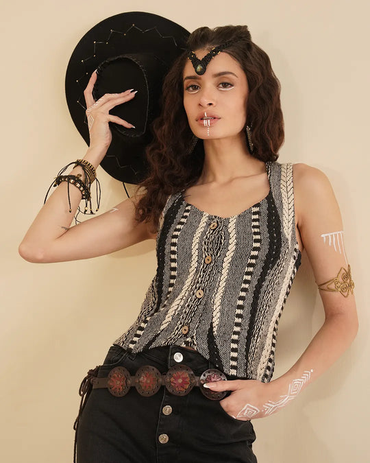 Nomad Tribe Short Vest | Tribal Stripe Festival Top