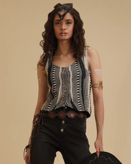 Nomad Tribe Short Vest | Tribal Stripe Festival Top