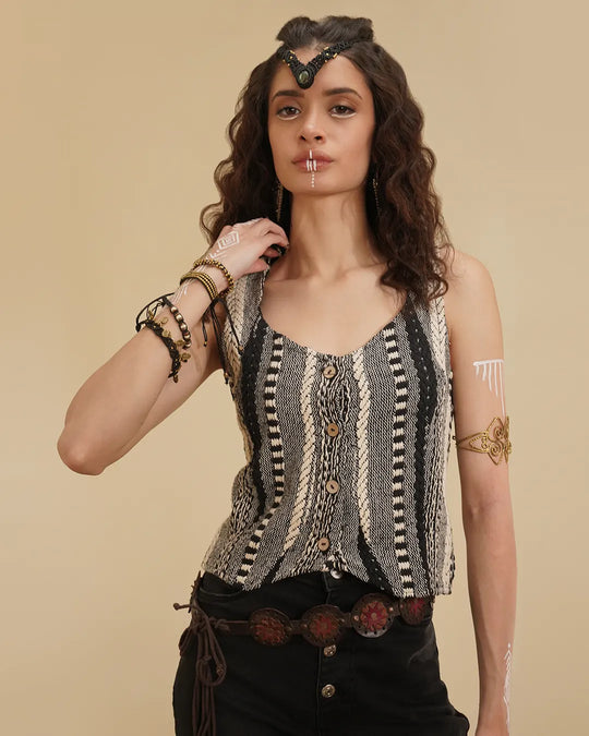 Nomad Tribe Short Vest | Tribal Stripe Festival Top