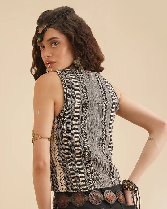 Nomad Tribe Short Vest | Tribal Stripe Festival Top