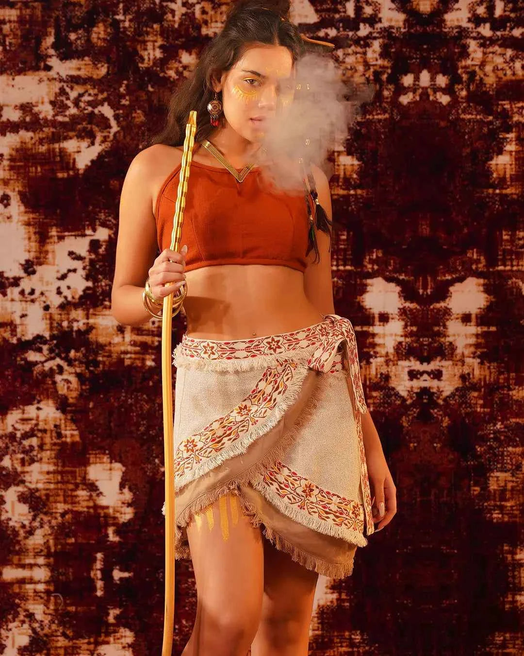 Natural Fabric Embroidery Print | Wrap Mini Festival Skirt