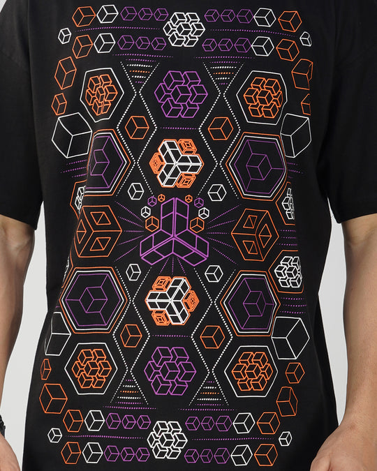 Hexagone | Réactif à la lumière UV et phosphorescent | T-shirt surdimensionné