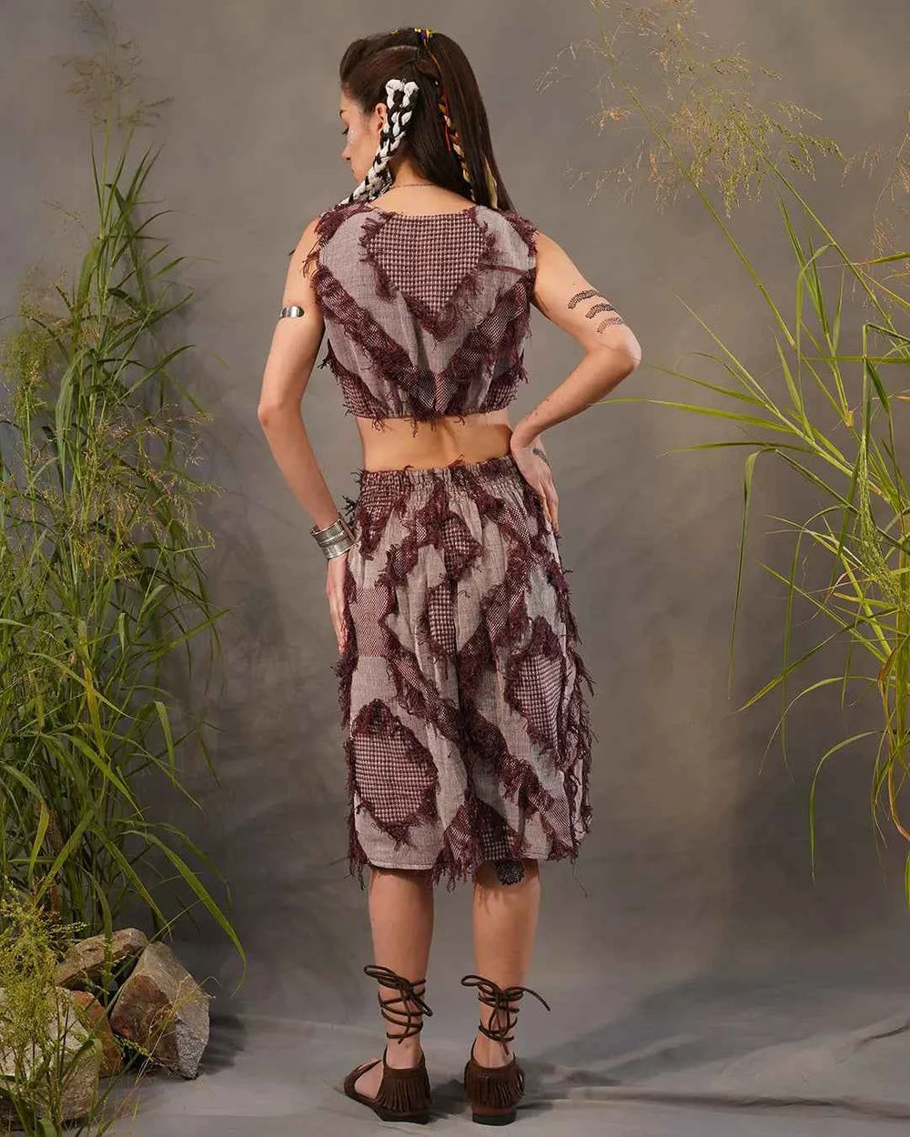 Tribal Cotton Short Wrap Skirt Dull Magenta & Silver Grey
