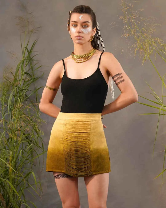 Uplifted Yellow &amp; Saddle Brown Jimi Tie-Dye Shorts