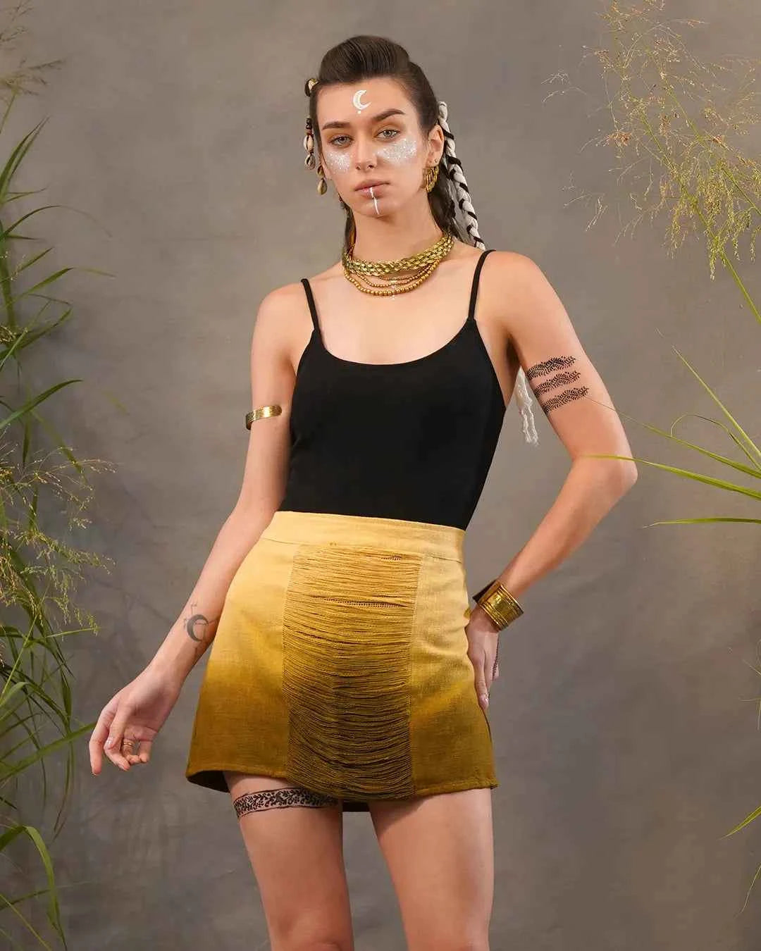 Uplifted Yellow &amp; Saddle Brown Jimi Tie-Dye Shorts