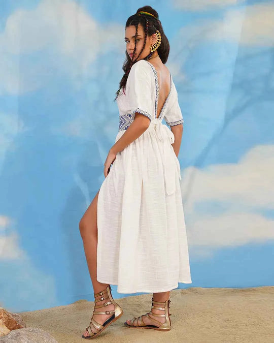 White Long Beach Dress for Women | Minimal Maxi Dress
