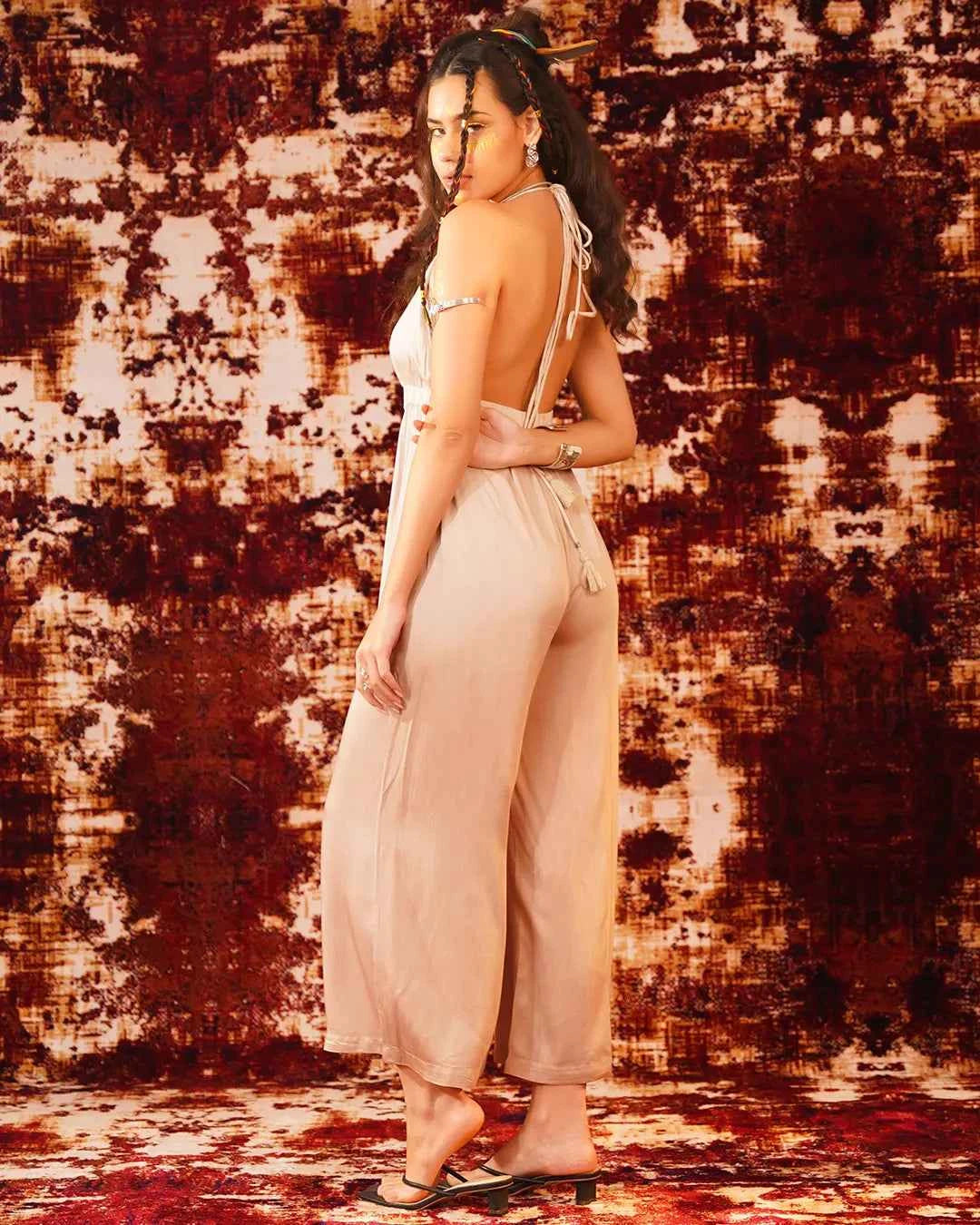Sand Beige Open Back Jumpsuit