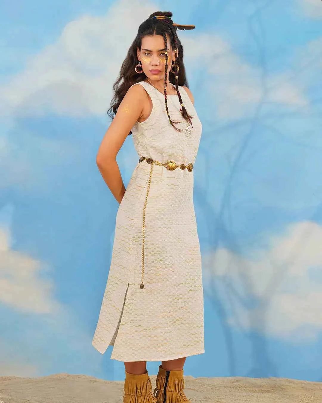 Green &amp; White Stripe Shasha Sleeveless Slit Midi Dress