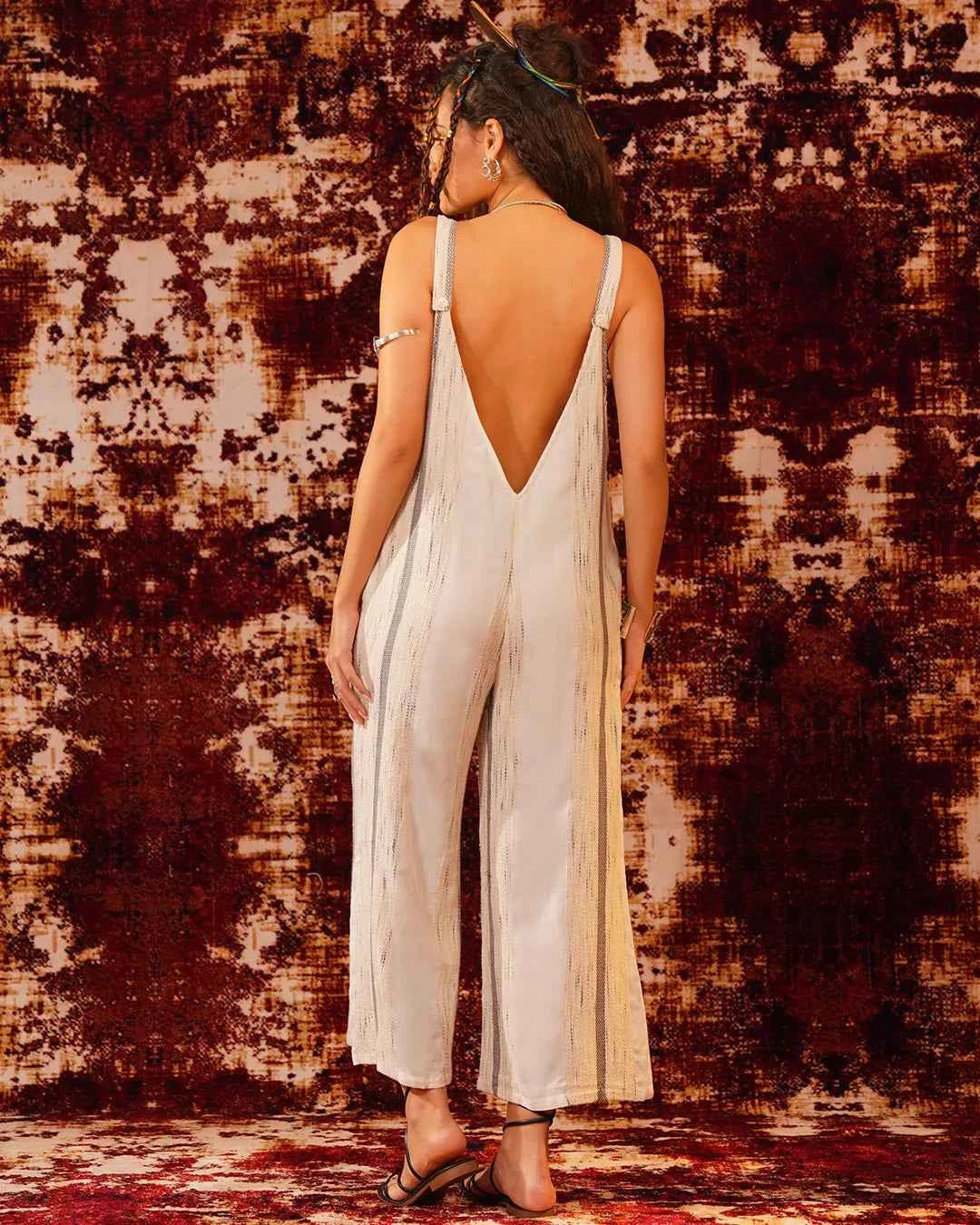 White Black Grey Boho Tribal Jumpsuit