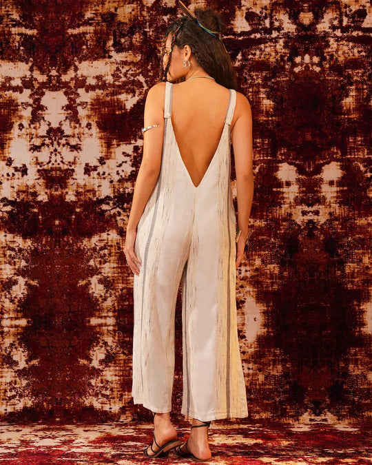 White Black Grey Boho Tribal Jumpsuit