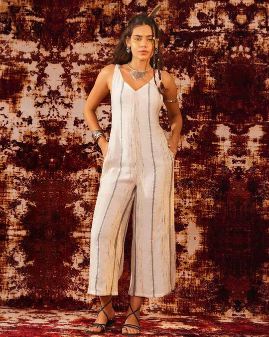 White Black Grey Boho Tribal Jumpsuit