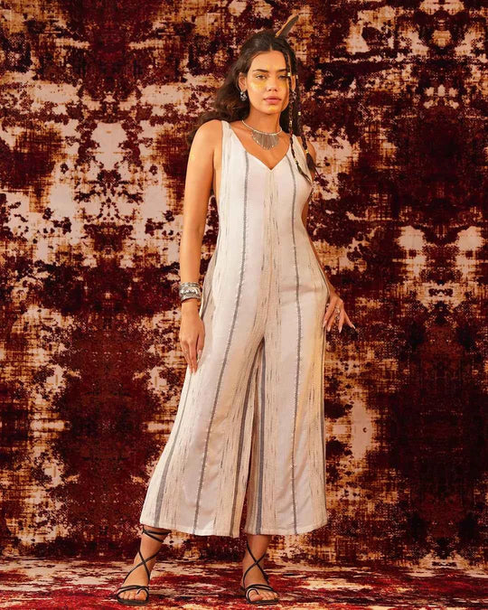 White Black Grey Boho Tribal Jumpsuit