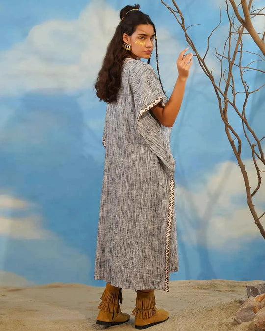 White &amp; Black Check Open Kaftan