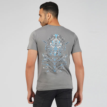 T-shirt Cyberpunk Skull Grey UV Reactive Plus Glow in Dark