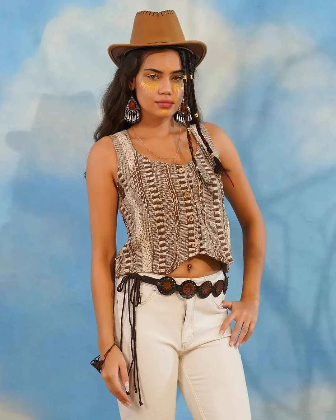 Striped Cotton Boho Vest Summer Top Women