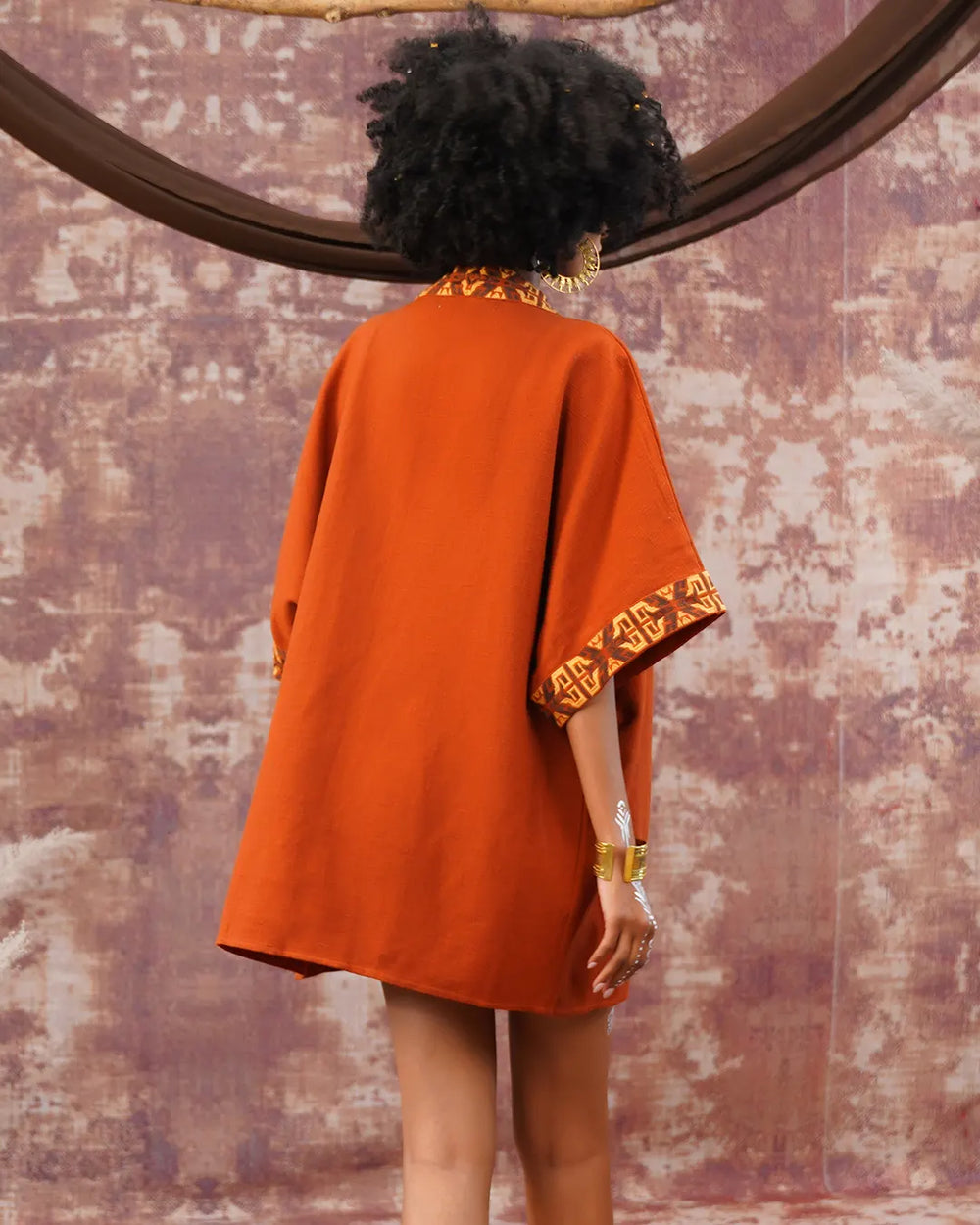 Rust Orange Tribal Pattern Boho Kimono | Festival Clothing