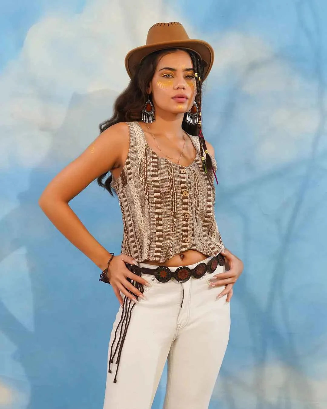 Striped Cotton Boho Vest Summer Top Women