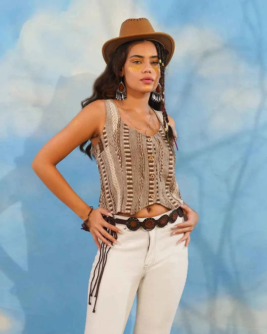 Striped Cotton Boho Vest Summer Top Women