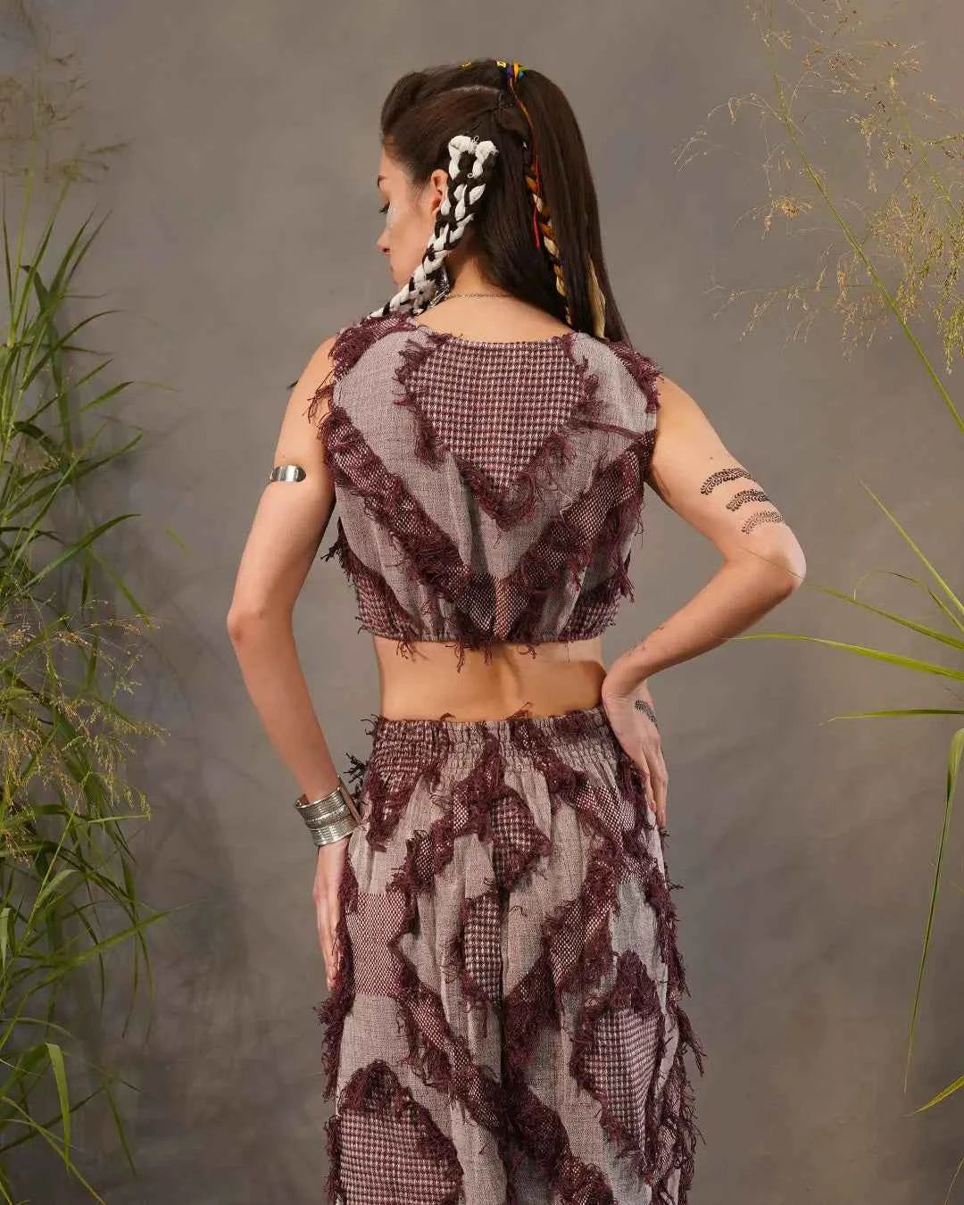 White &amp; Dull Magenta Patchwork Elastic Vest Top