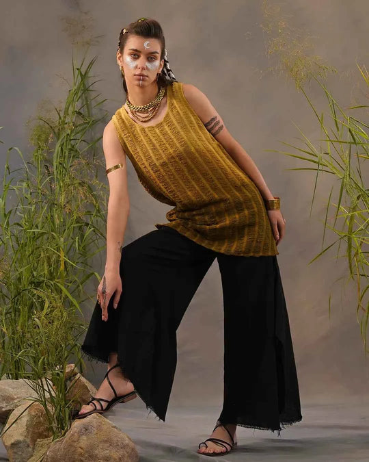 Uplifted Yellow &amp; Saddle Brown Jimi Vest Top