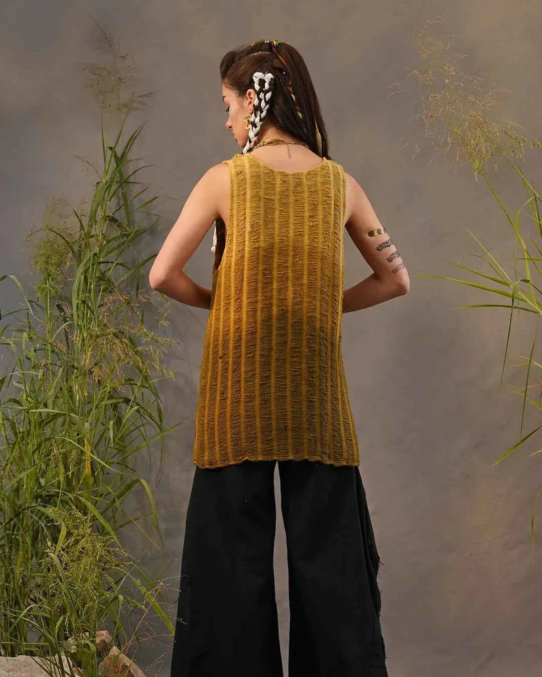 Uplifted Yellow &amp; Saddle Brown Jimi Vest Top