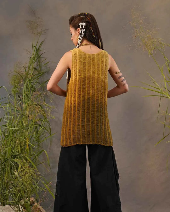 Uplifted Yellow &amp; Saddle Brown Jimi Vest Top