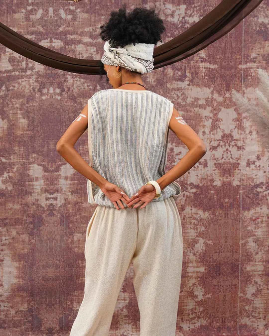 Blue &amp; White Stripe Metina Vest Top