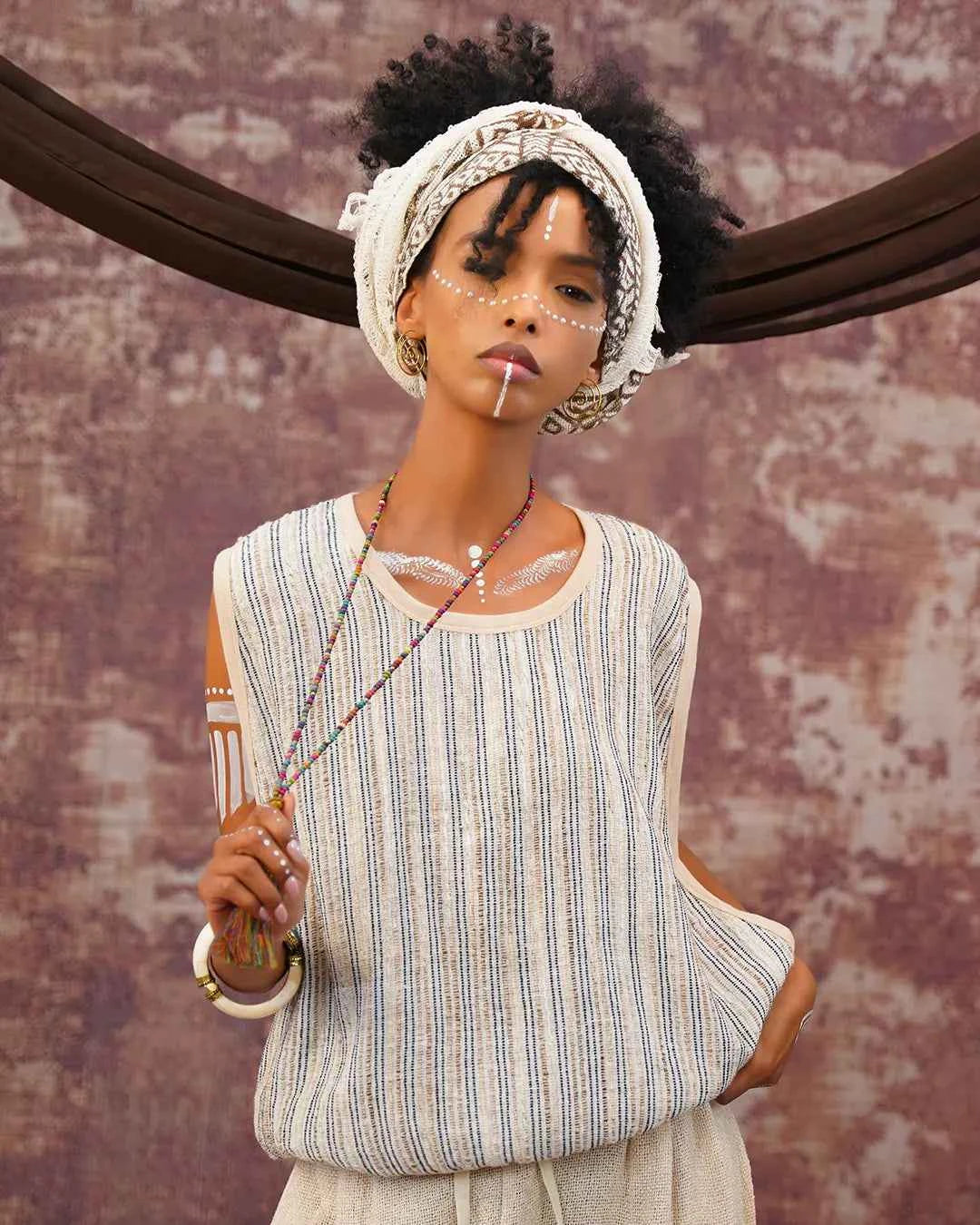 Blue &amp; White Stripe Metina Vest Top