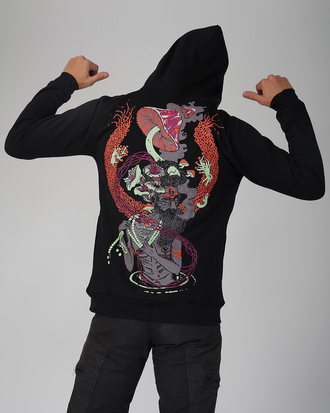 Babaji Trip | zip up Cotton Hoodie UV Light Reactive