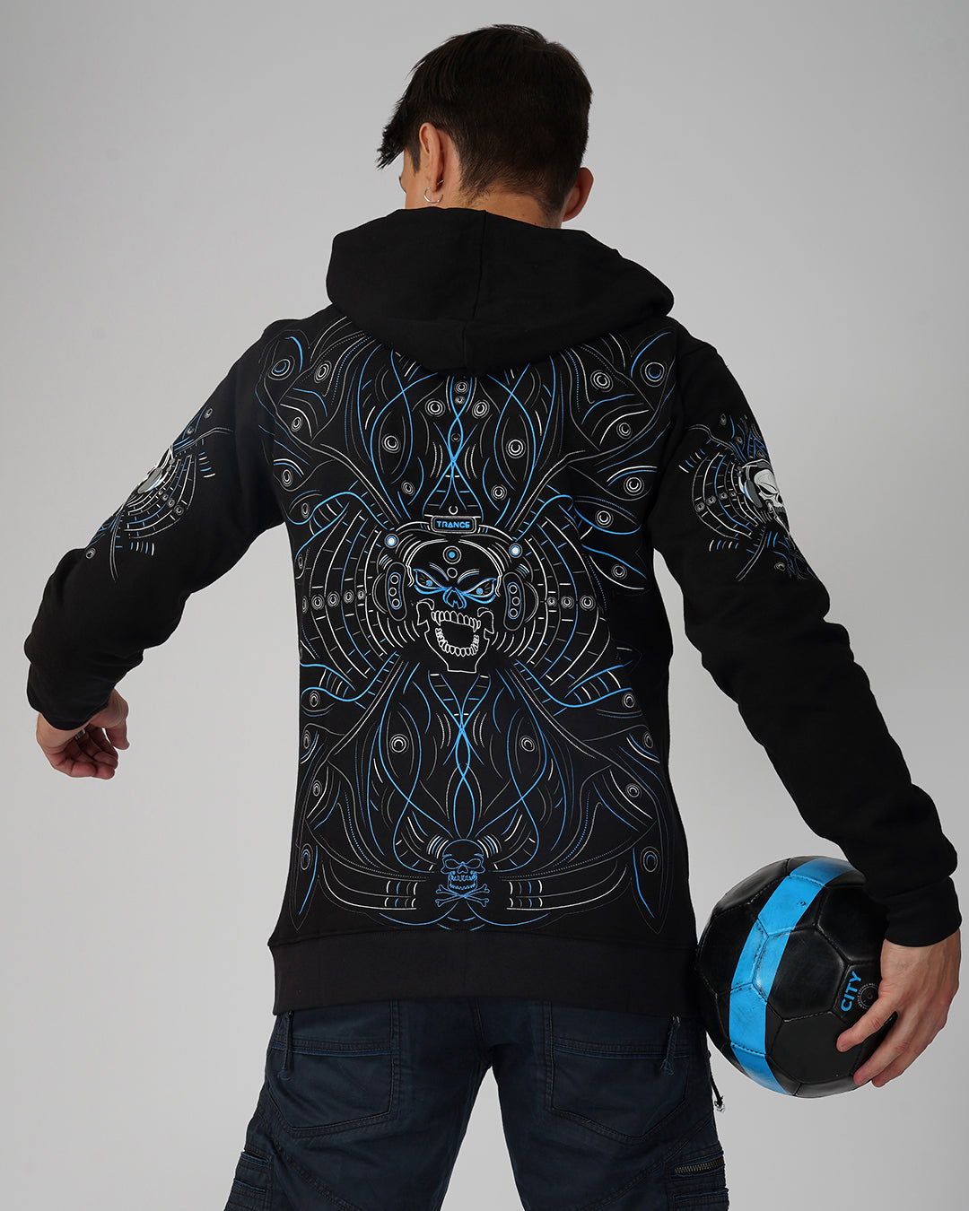 DJ Skull Trance zip up Cotton Hoodie UV Light Reactive Plus