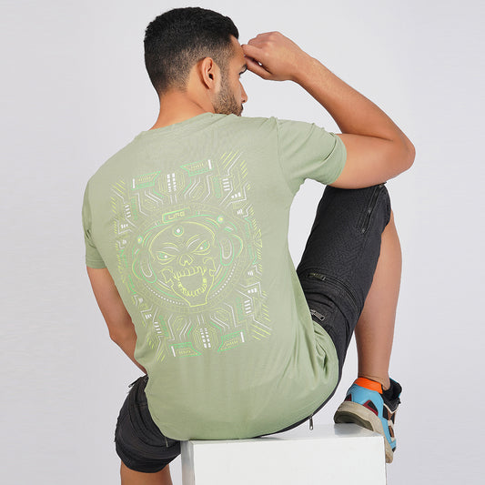 T-shirt DJ Skull Spring Green UV Light Reactive Plus Glow in Dark