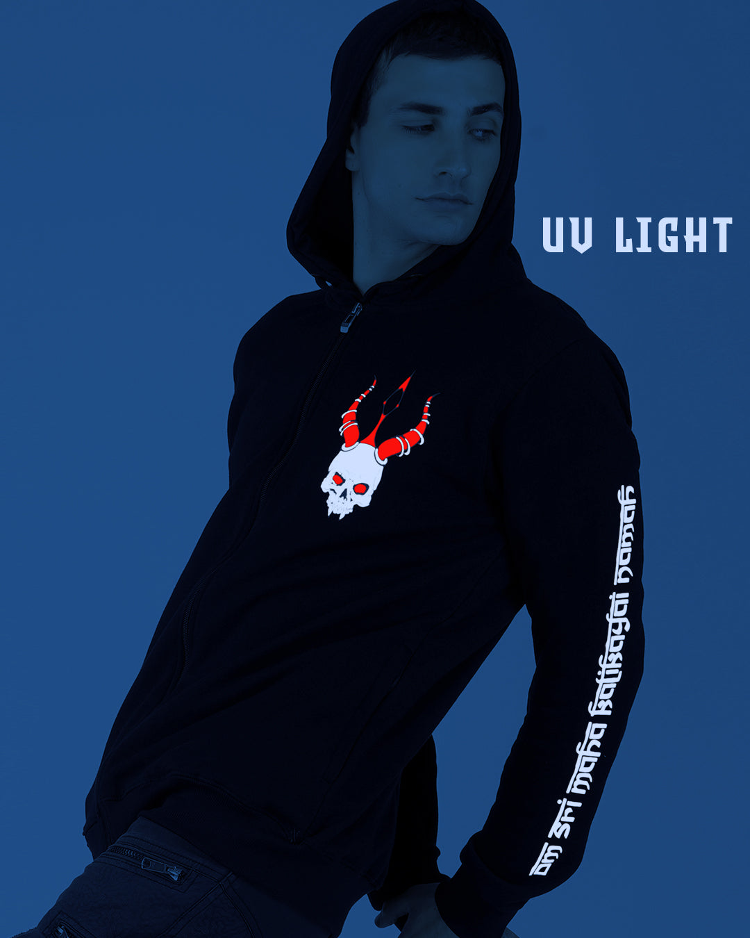 Mahakali katoenen hoodie UV Plus Glow In Dark