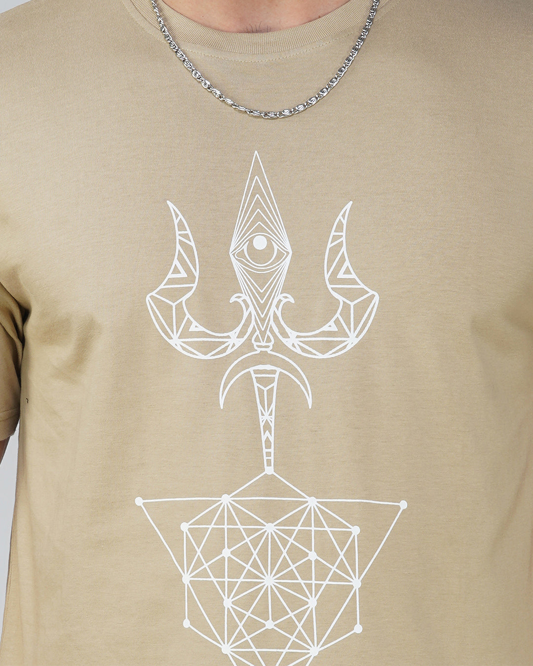 Sacred Trishul UV Light Reactive & Glow in the Dark Buff Color T-Shirt