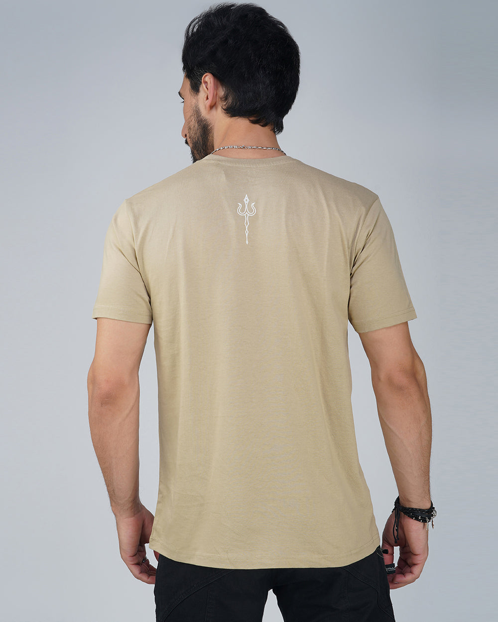 Sacred Trishul UV Light Reactive & Glow in the Dark Buff Color T-Shirt