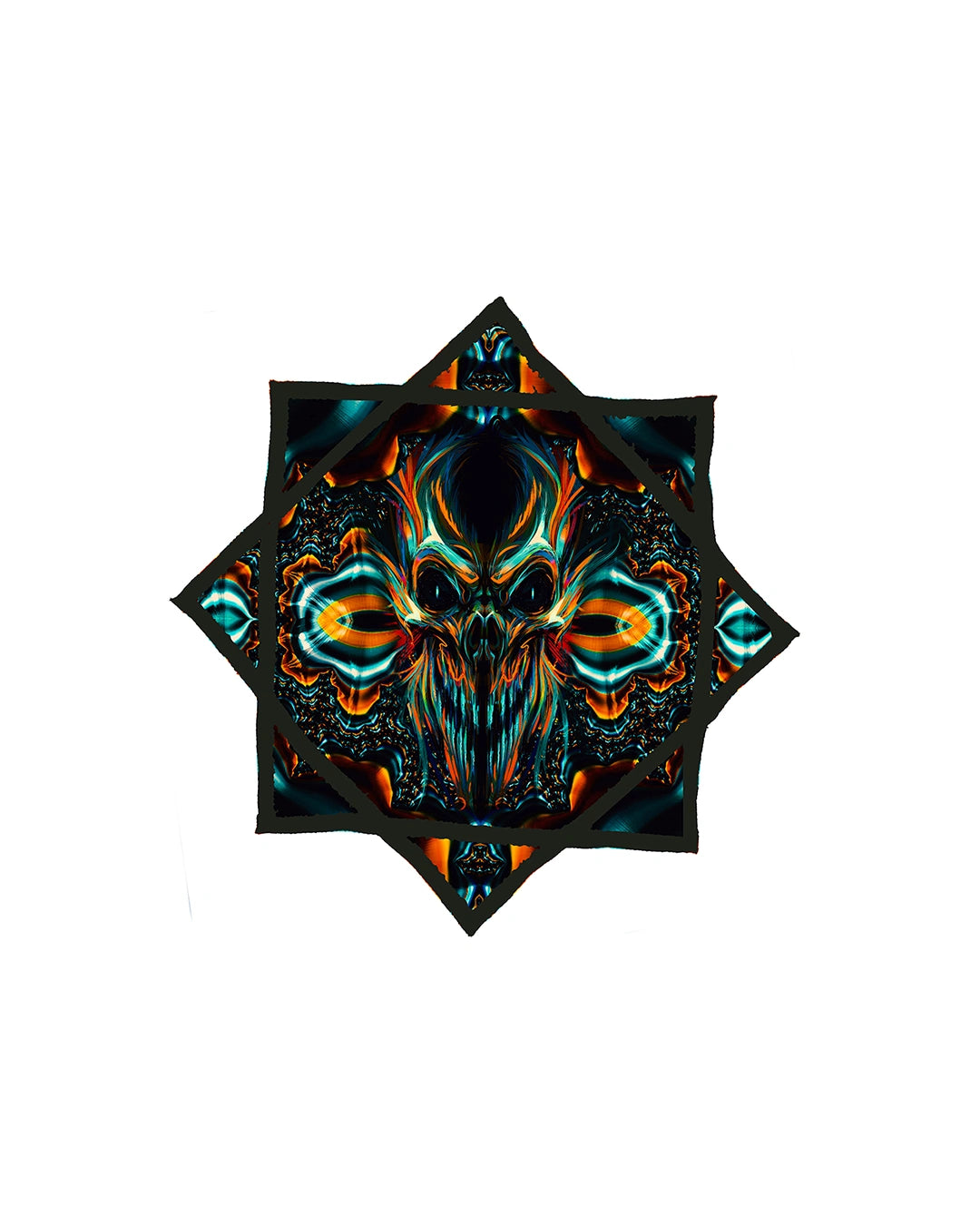 Decorative item spining dapostar with a skull design in vibrant colors on a white background