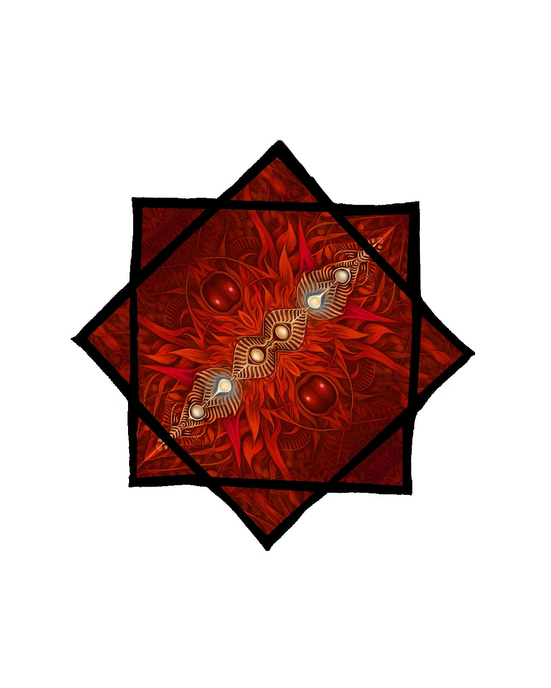 Decorative red and gold pattern on a white background