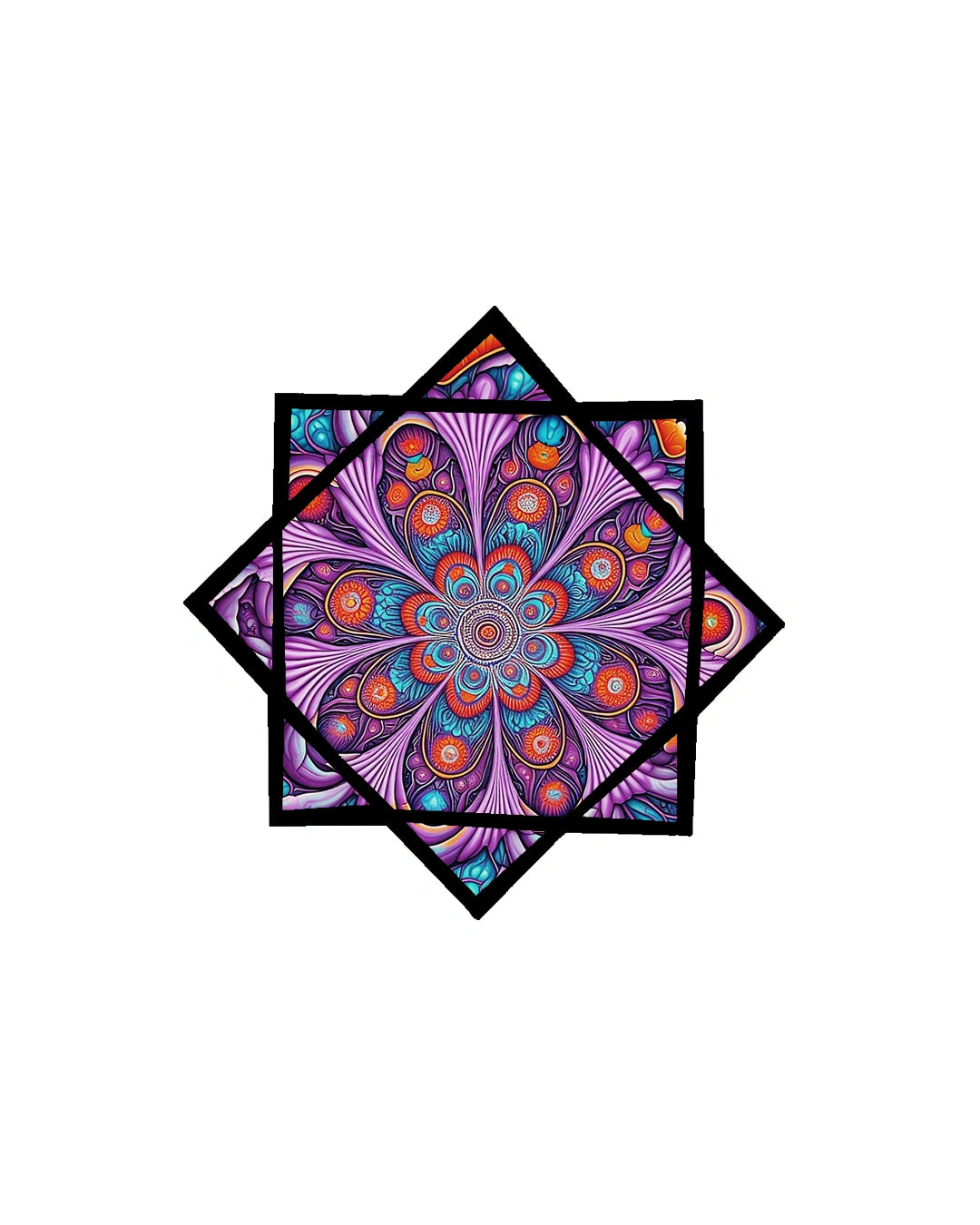 Stack of colorful mandala coasters on a white background