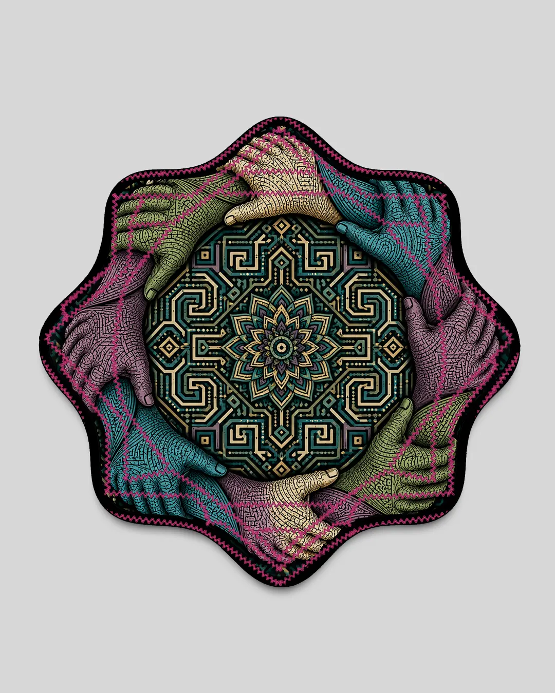 Cosmic Harmony Dapostar spinning cloth by Ultra Tribe featuring cosmic-inspired artwork in an eight-star design, made for flow arts and juggling.