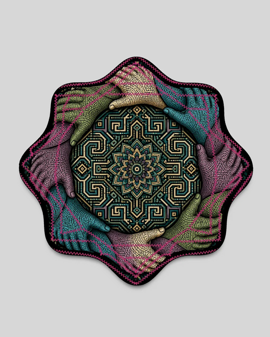 Cosmic Harmony Dapostar spinning cloth by Ultra Tribe featuring cosmic-inspired artwork in an eight-star design, made for flow arts and juggling.