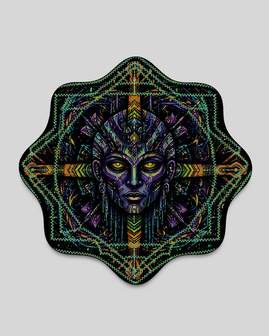 Eternal Dimensions Dapostar spinning cloth by Ultra Tribe featuring visionary cosmic-inspired artwork in an eight-star design for flow arts and juggling.
