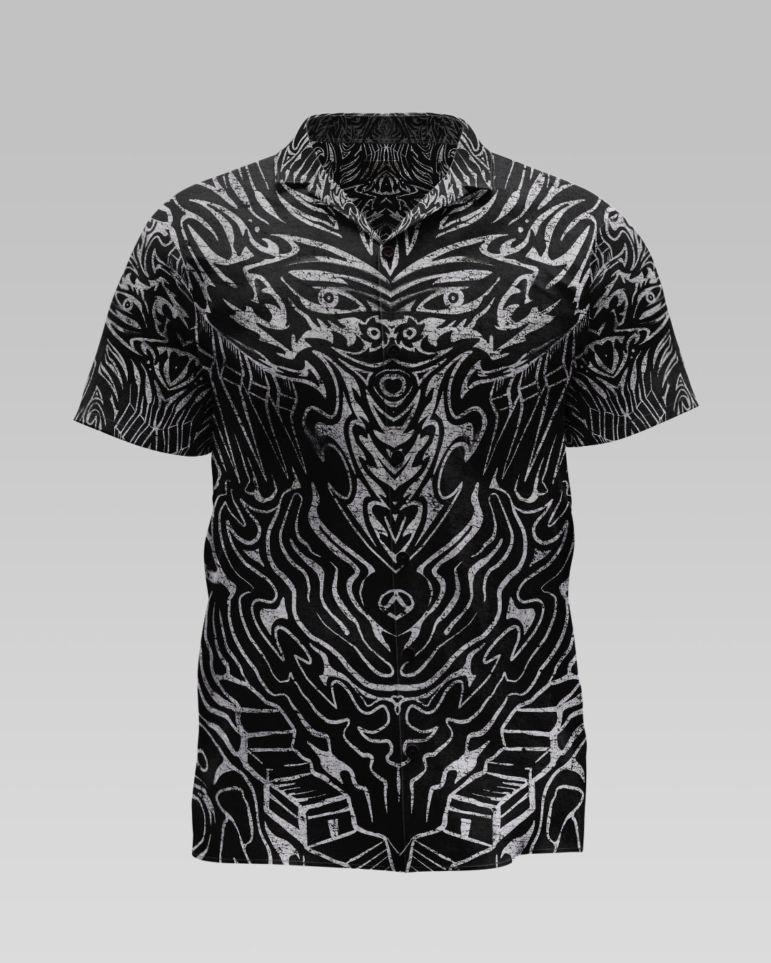 Black and white patterned shirt on a gray background