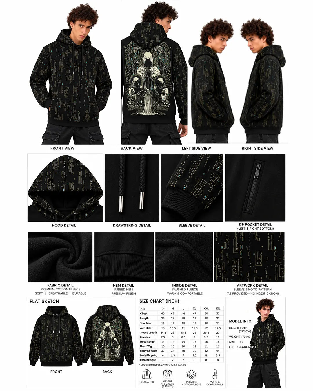Sunmorning unisex pullover hoodie by Ultra Tribe featuring a drawstring hood, kangaroo pocket and ribbed cuffs.